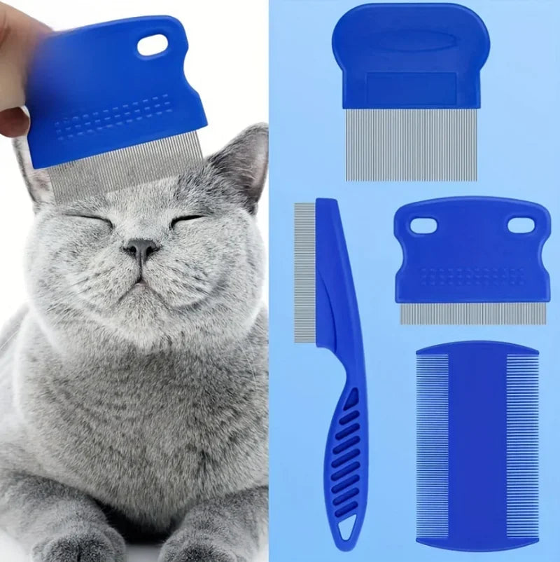 4pcs Pet Grooming Comb Set for Dogs & Cats – Removes Fleas, Lice & Loose Hair