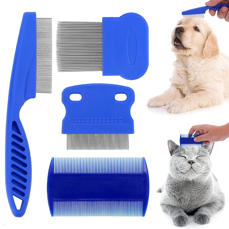 4pcs Pet Grooming Comb Set for Dogs & Cats – Removes Fleas, Lice & Loose Hair